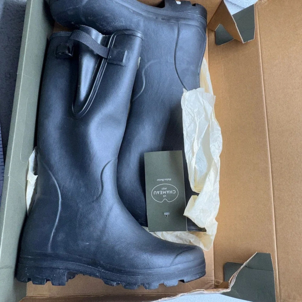 Le Chameau Vierzon M Rain Boots Mens 11.5 Black Rubber Waterproof Wellington